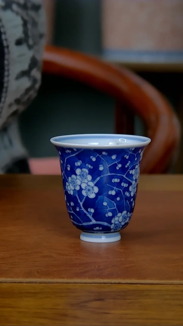 【闪购商品】蓝底冰梅闻香杯（柴窑）