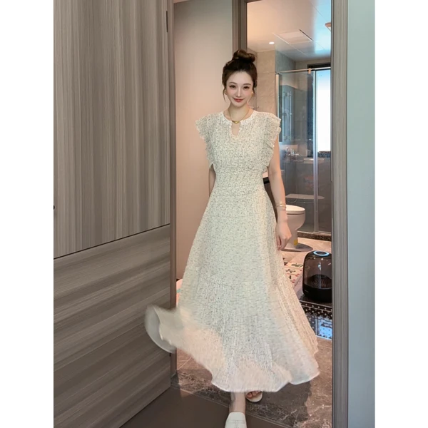 2025夏季压褶工艺碎花雪纺连衣裙长裙小众夏季显瘦法式时尚两件套