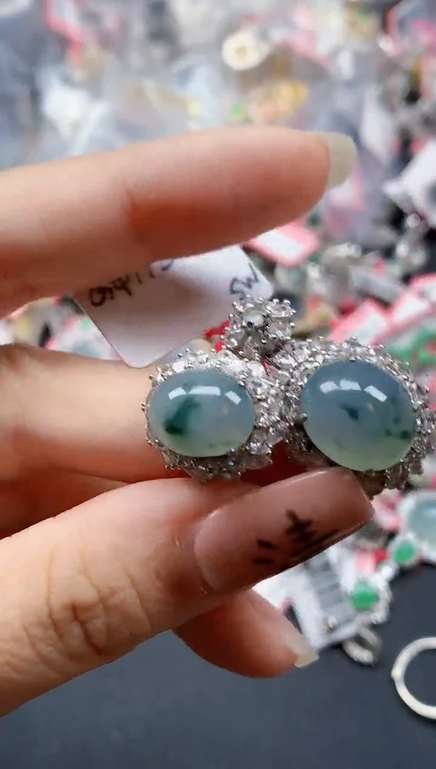 银S925镶嵌戒指翡翠天然A货缅甸翡翠