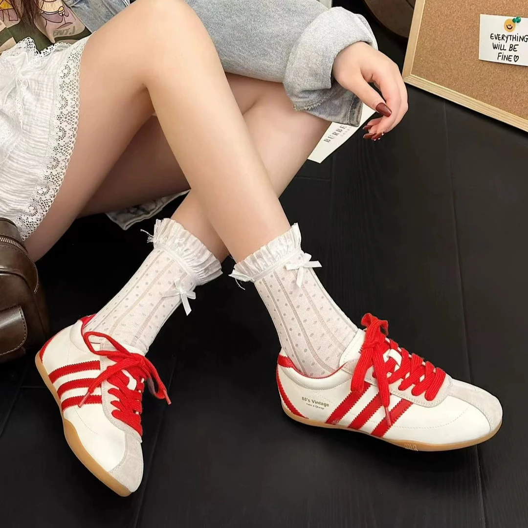 7688-2春新款小红鞋德训百搭牛筋软平底系带舒适平底休闲女鞋