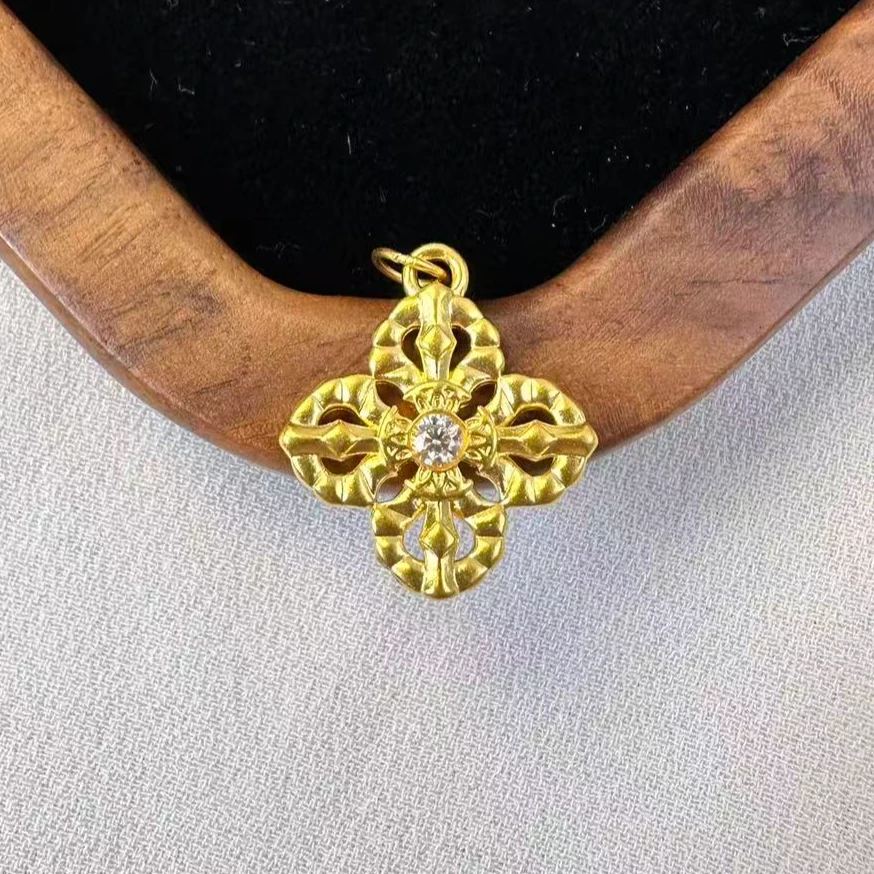 【足金999】点转十字架金刚杵AA017