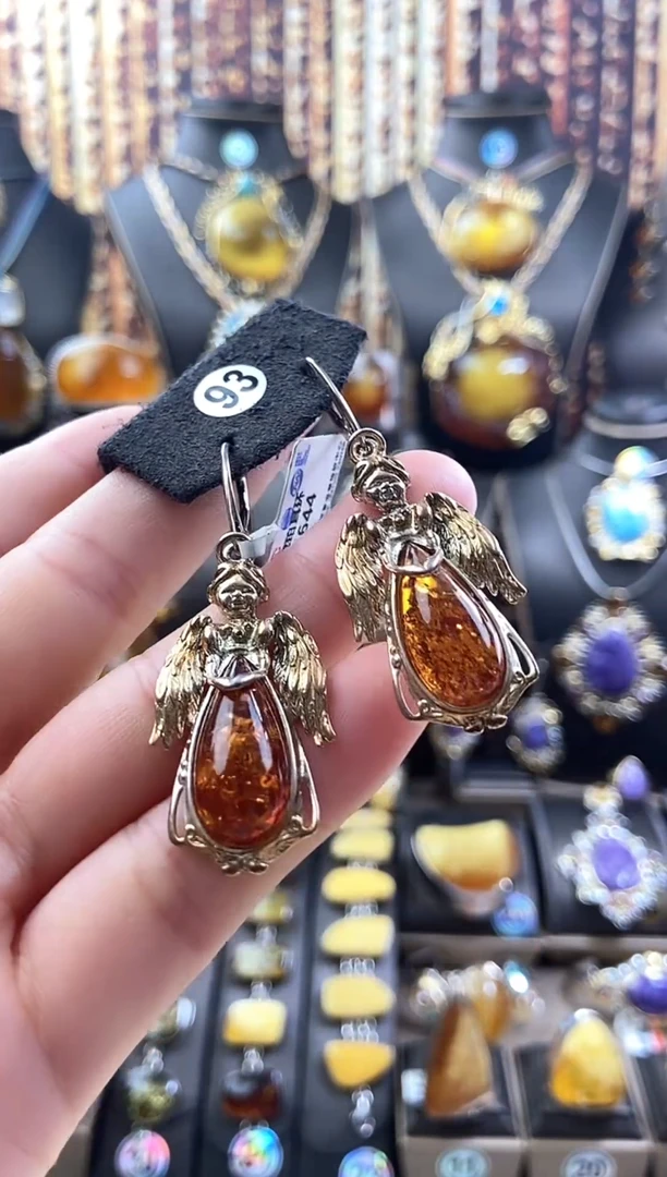 琥珀银S925镶嵌耳饰花珀耳环