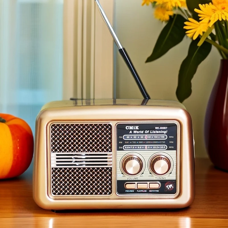 出欧美复古怀旧收音机调频中波短波蓝牙音箱插卡音箱