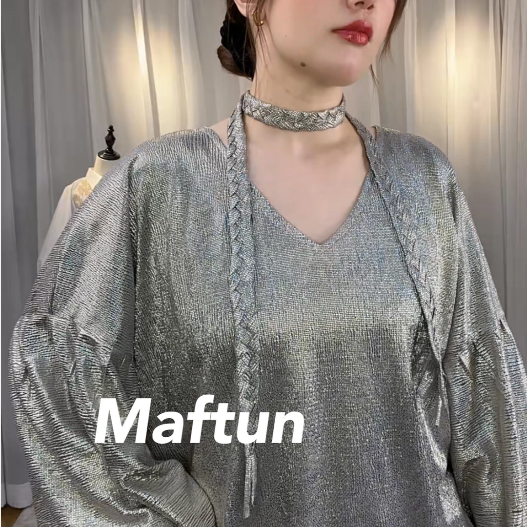 Maftun 新款时尚香槟色亮闪设计感宽松减龄上衣