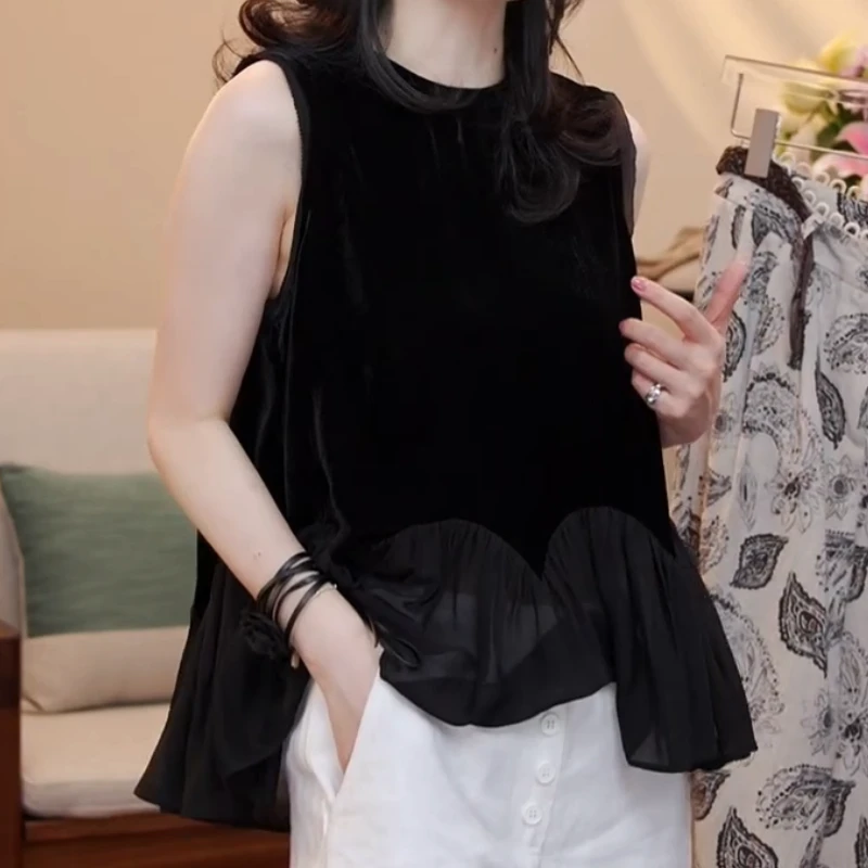 2025夏季减龄高级设计下摆花边拼接背心LK2503723
