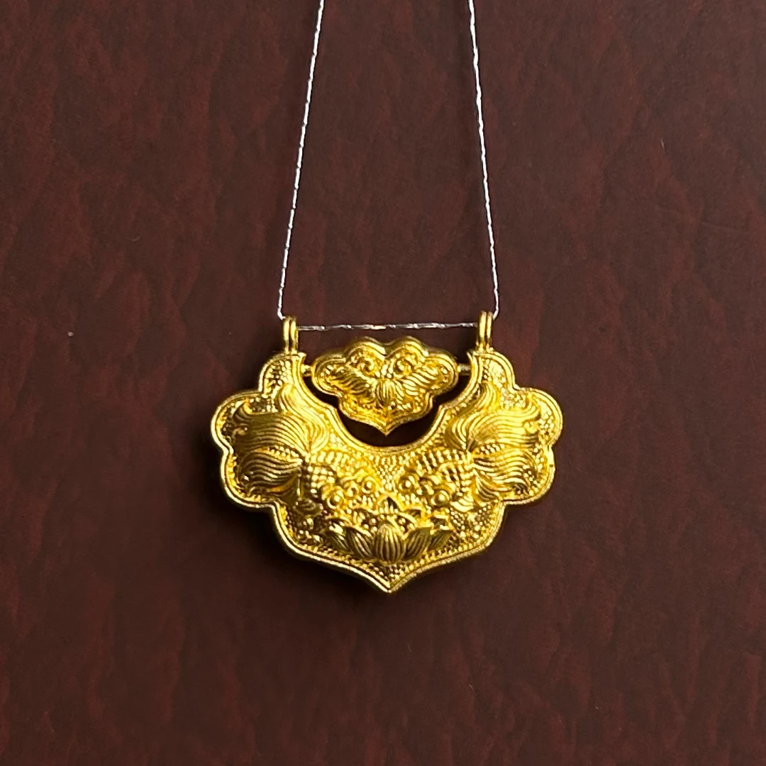 足金999真金纯黄金古法锦鲤锁包吊坠