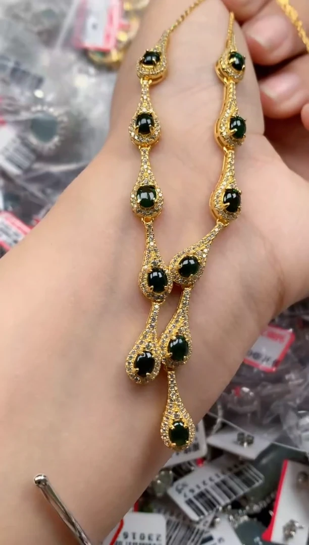 银S925镶嵌戒指翡翠半***人天然A货缅甸翡翠