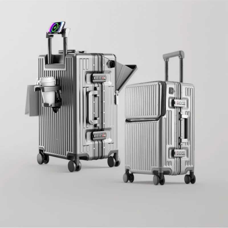 行李箱女旅行箱拉杆箱男万向轮密码箱前开口铝框登机箱时尚轻便