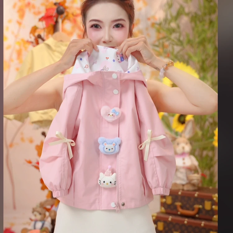MOMOCO秋季女童新款玩偶可爱洋气粉色外套
