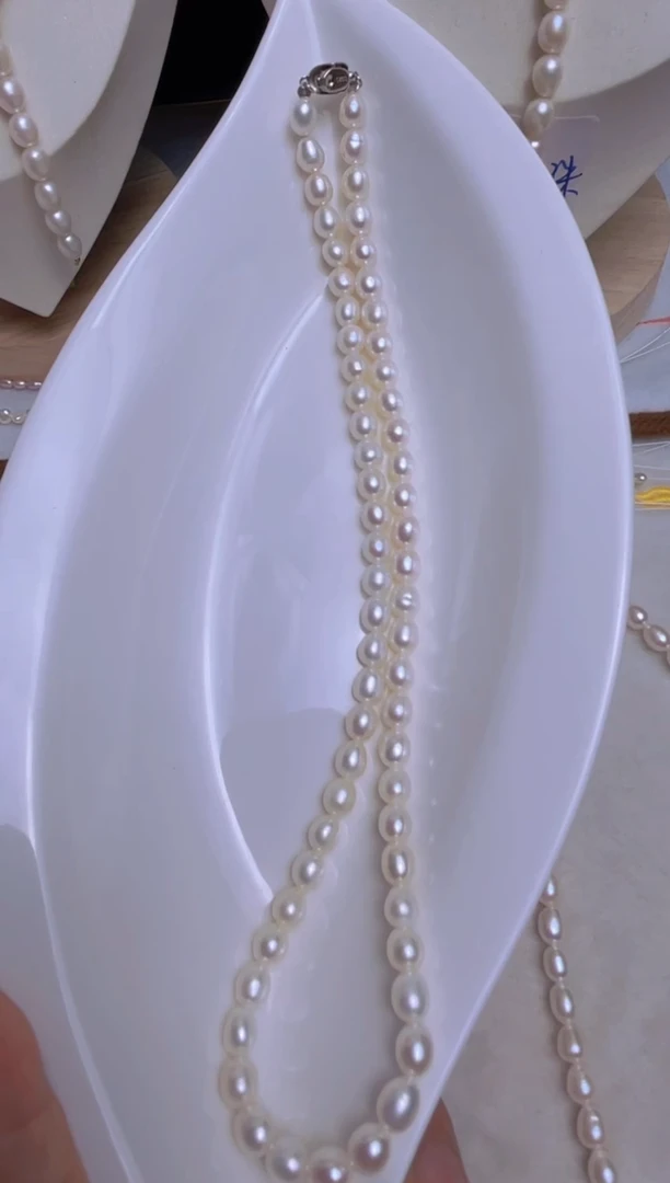 颈饰银S925镶嵌淡水珍珠6mm左右45cm随型米珠白色微瑕福利