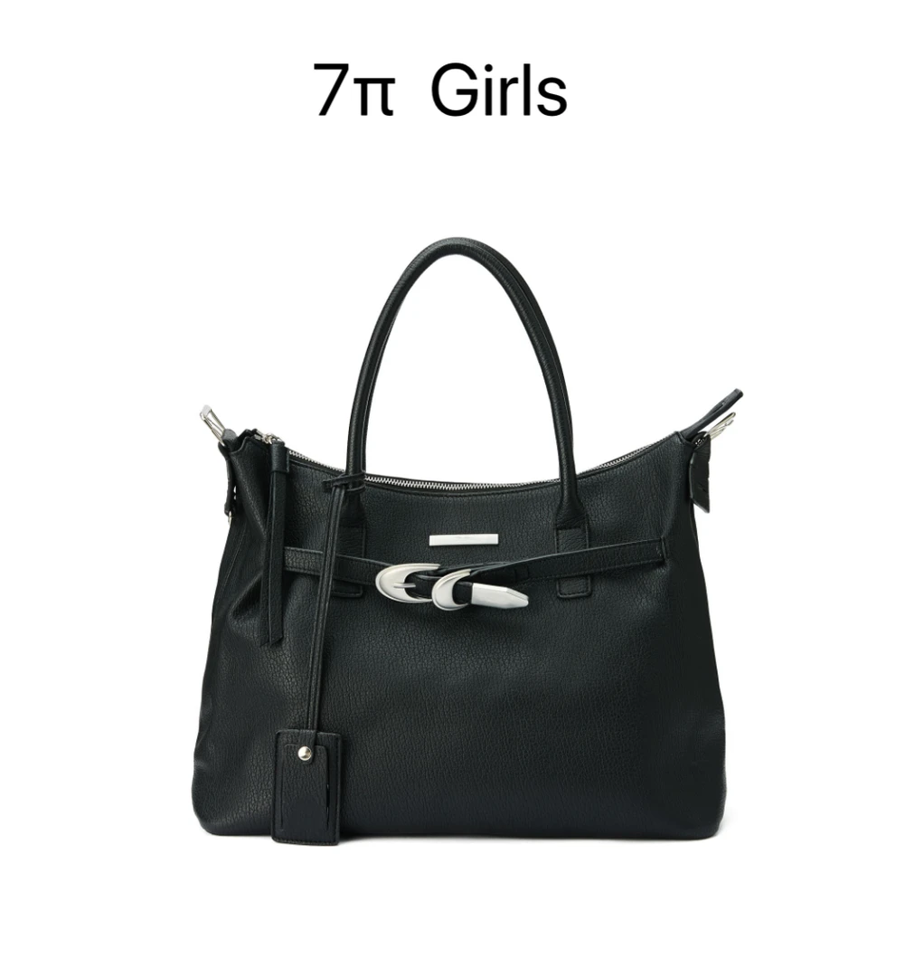 极简黑色大容量托特包男女两用搭扣设计中性百搭通勤单肩包斜挎包