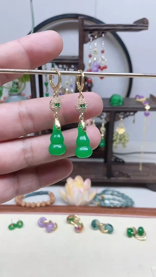 翡翠14K金镶嵌耳饰142号