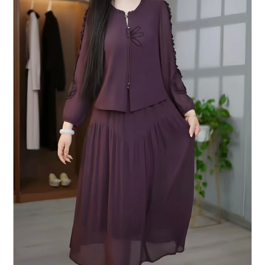 2025爆款时尚大码纯色百搭简约遮肉显瘦假两件连衣裙M-4XL