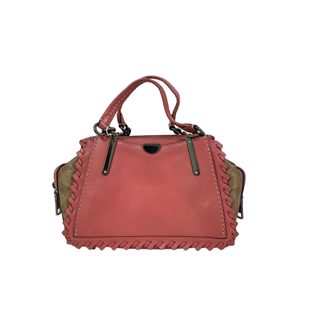 95新 COACH/蔻驰 老花拼皮女士手提包单肩牛皮红色SH-30689-A