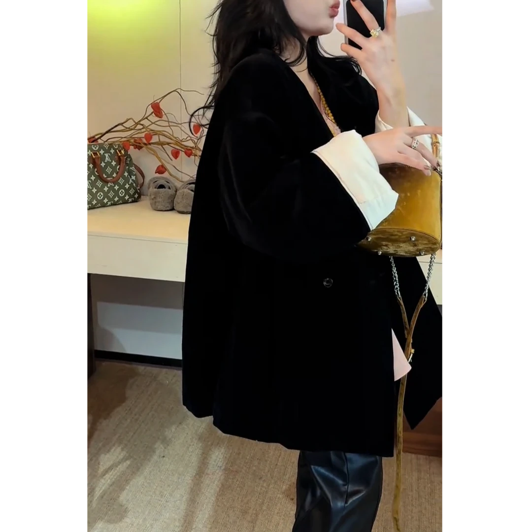 李豆儿 小众定制 超韩灯芯绒设计款V领棉服外套