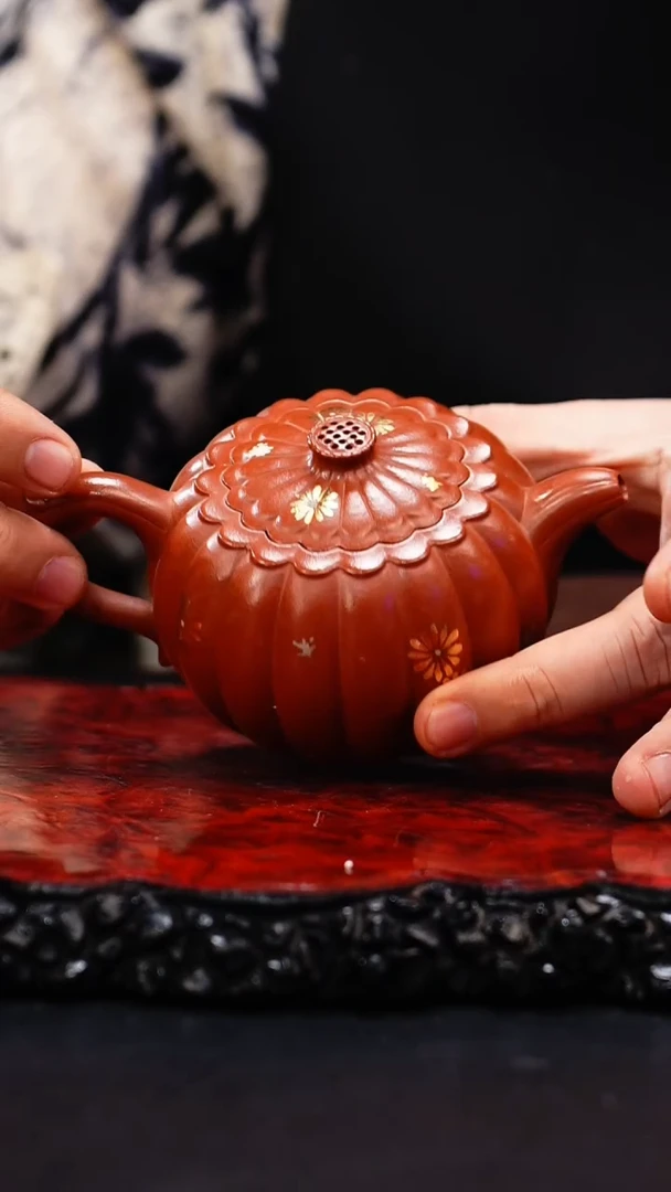 【闪购商品】紫砂茶壶96 筋纹菊蕾,XXW,汉棠红泥