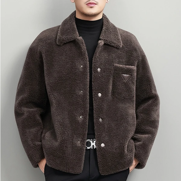 秋冬男士高端皮毛一体夹克时尚双面穿100%羊羔毛皮草加厚保暖外套