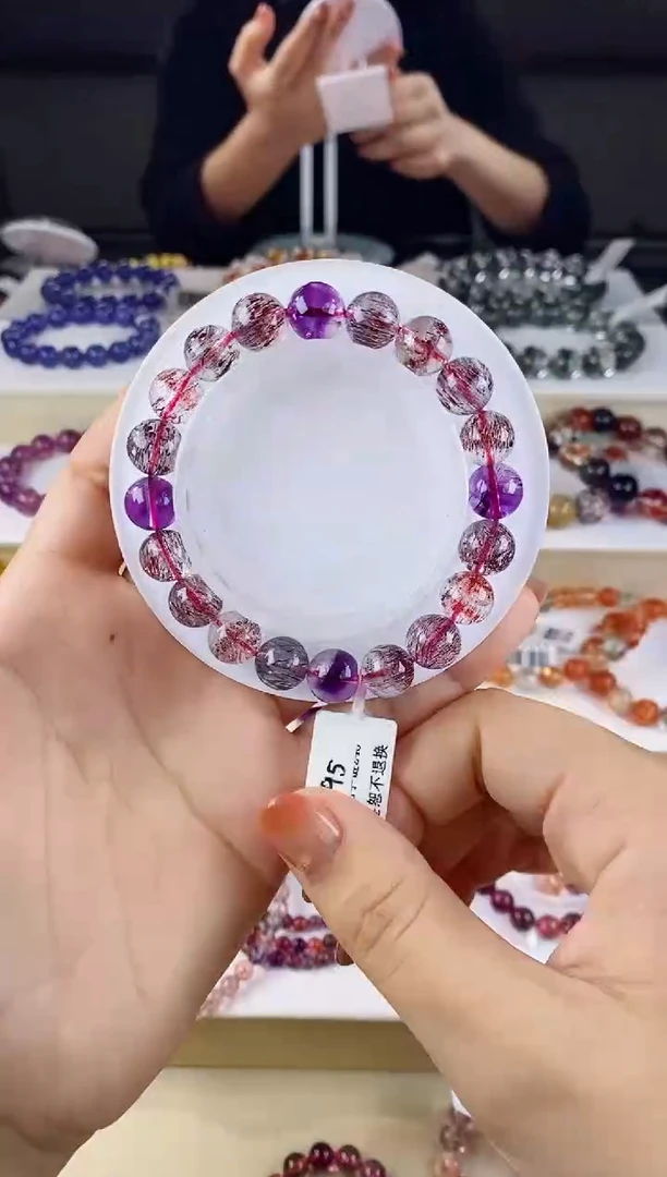 未镶嵌手链水晶黑加仑超七单圈9m+