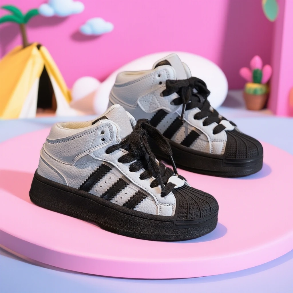 运动风高帮男中帮女防滑板鞋百搭女童鞋子冬季休闲鞋女童儿童靴子