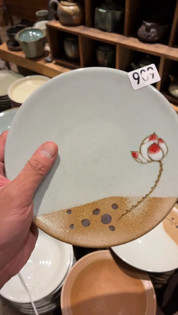瓷片李*晓909 微瑕手绘荷花茶点盘1个