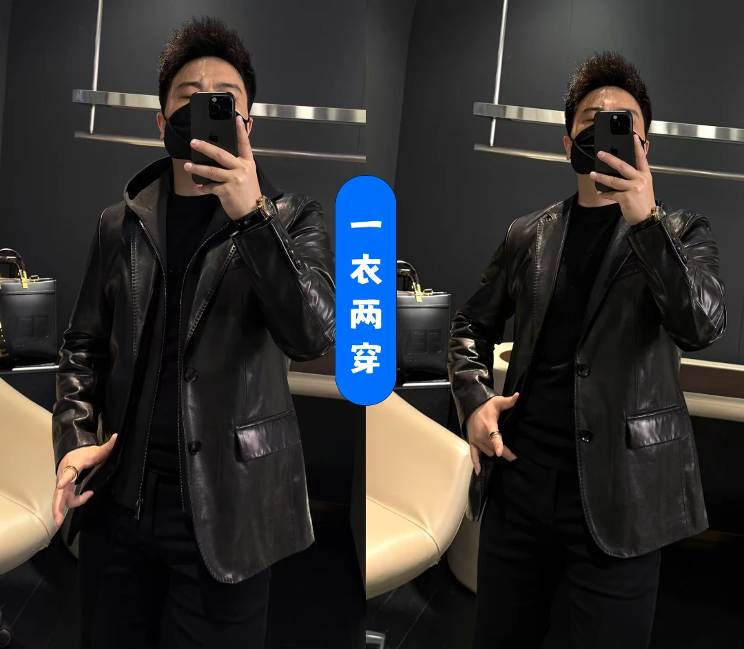 【马哥严选】轻奢真皮山羊皮可脱卸西装西服皮衣男中青年西服薄款潮