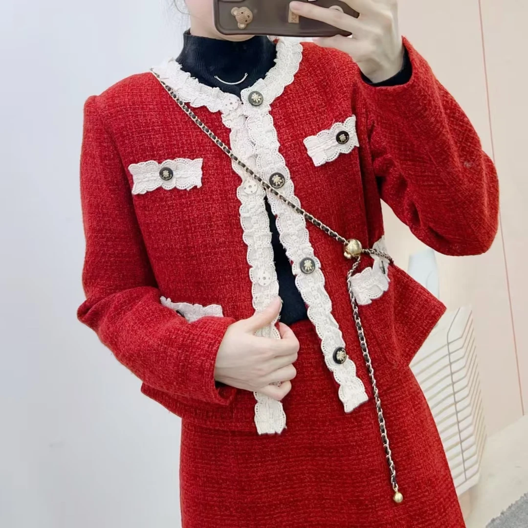 T242067 早春新品时尚气质小香风外套+半身两件套裙