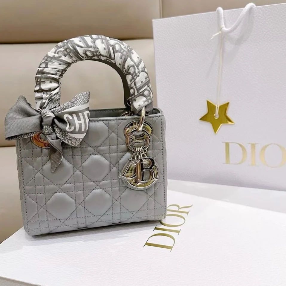 99新 DIOR/迪奥 【杨贵妃专属】经典灰色三格戴妃包单肩包