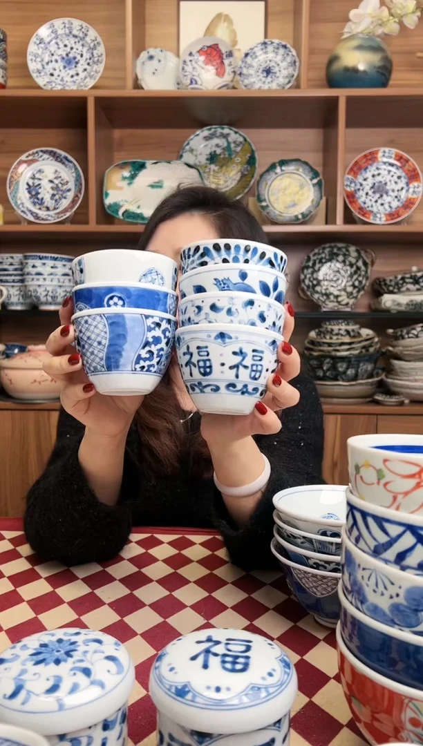 【闪购商品】瓷片蓝凛堂斗笠茶杯 7只装混搭