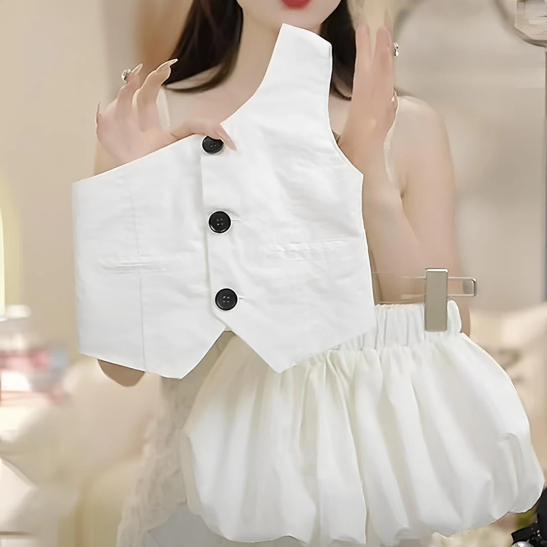 女童夏季套装2025新款洋气无袖马甲休闲风背心网红款女童套装夏