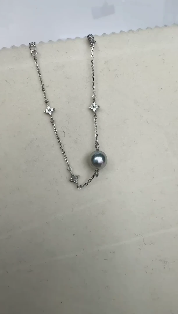 银S925镶嵌手链海水珍珠手链