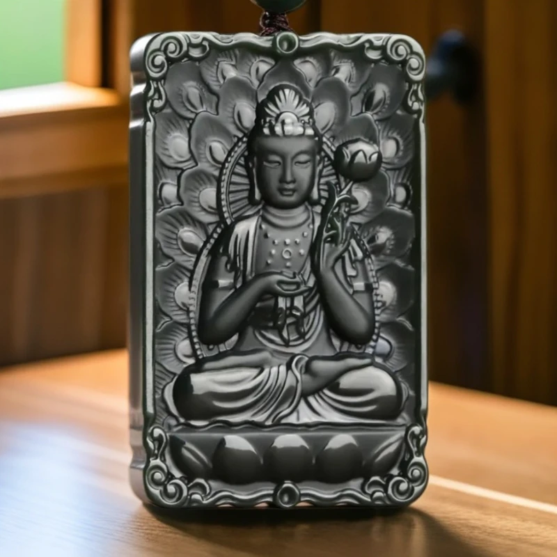 和田玉青玉大势至菩萨生肖马守护吊坠