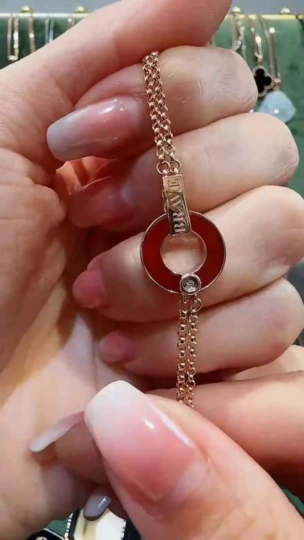 【闪购商品】玛瑙/玉髓手链18K金镶嵌18K金钻石铜钱套链