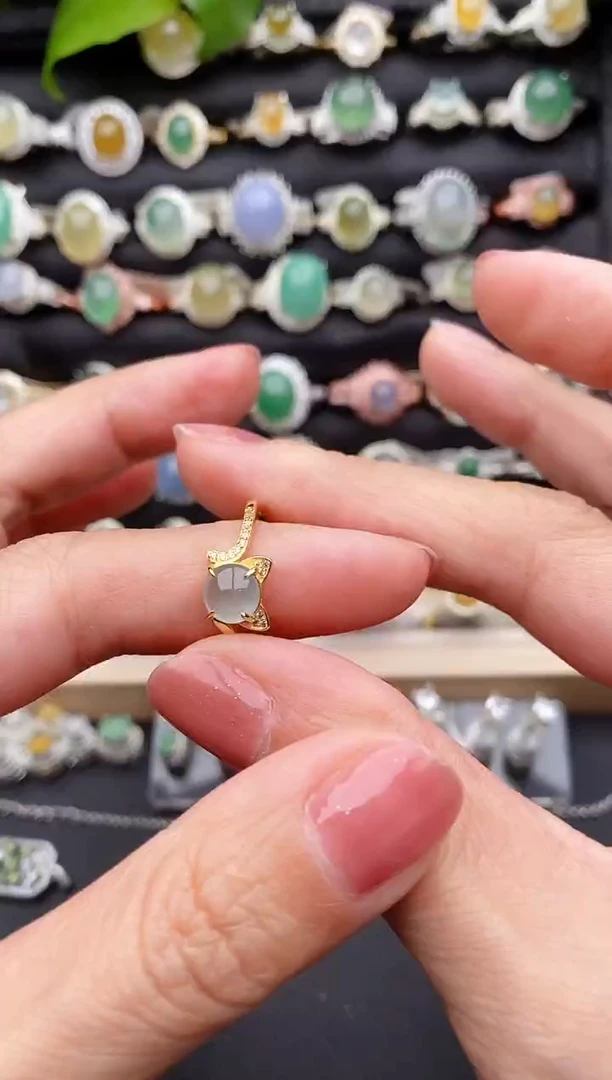 【闪购商品】翡翠戒指银S925镶嵌缅甸天然A货翡翠55  1-5