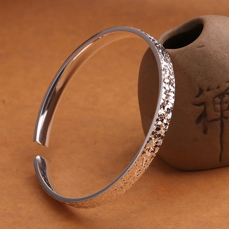 足银手镯 36号~单面碎冰冰【开口】手镯