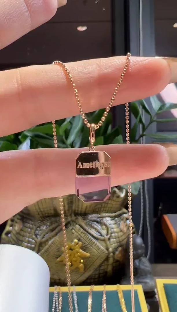 吊坠(不含链)18K金镶嵌紫晶紫水晶香包吊坠K红