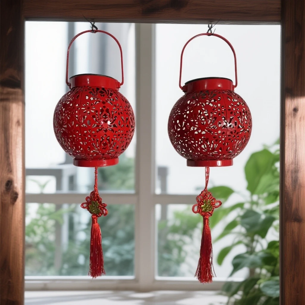 镂空直径15公分露营景观庭院春节五福红灯笼