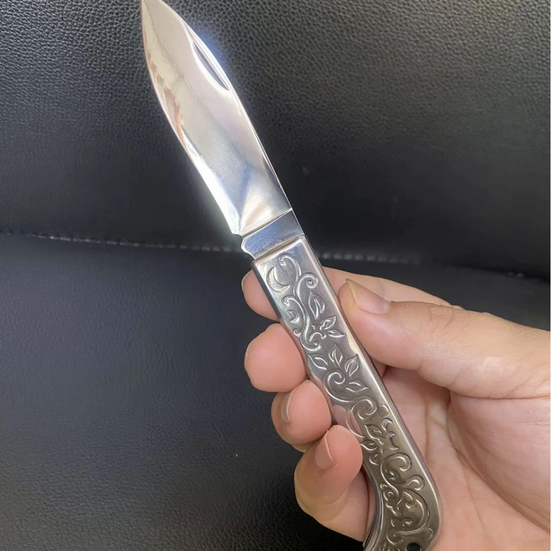 新疆包邮全钢手工精美YJS-015镜面折叠小刀家用水果刀吃肉小刀