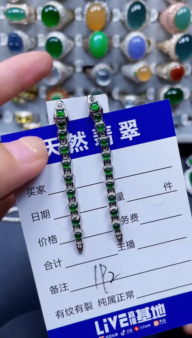 银S925镶嵌翡翠耳饰192