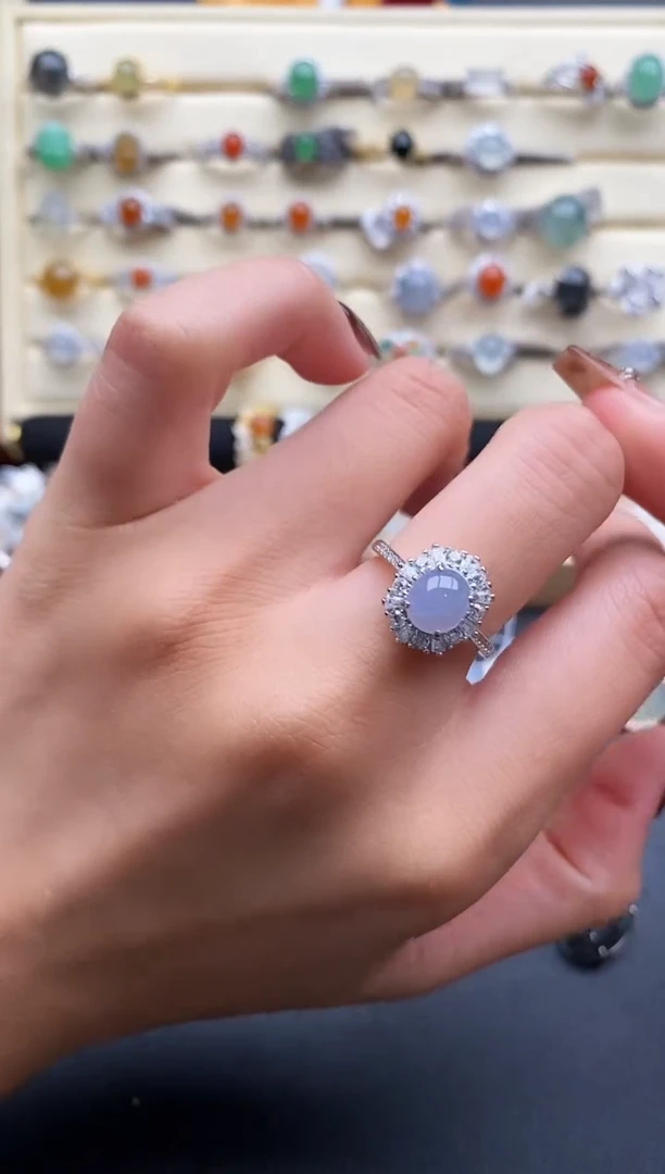 银S925镶嵌戒指翡翠555555+4