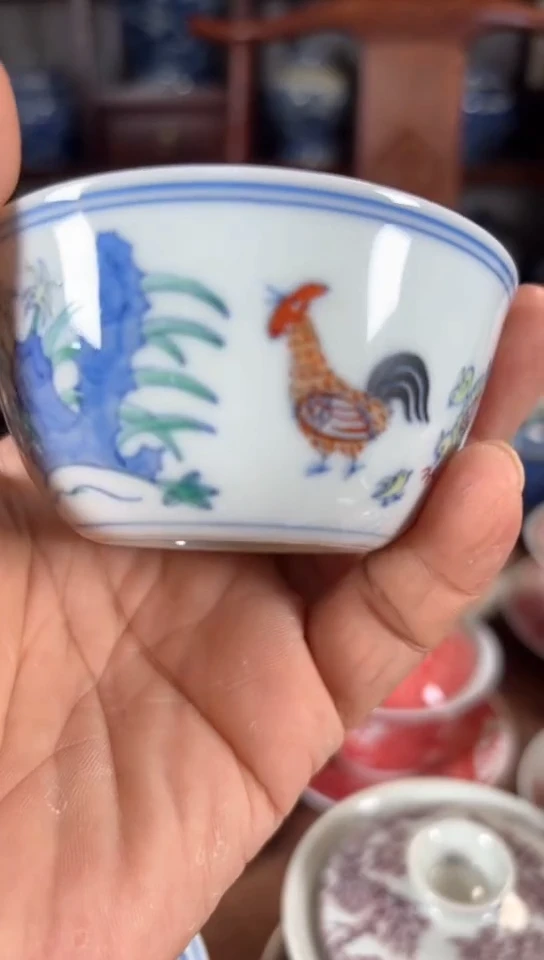 柴窑斗彩鸡缸杯鸡缸杯