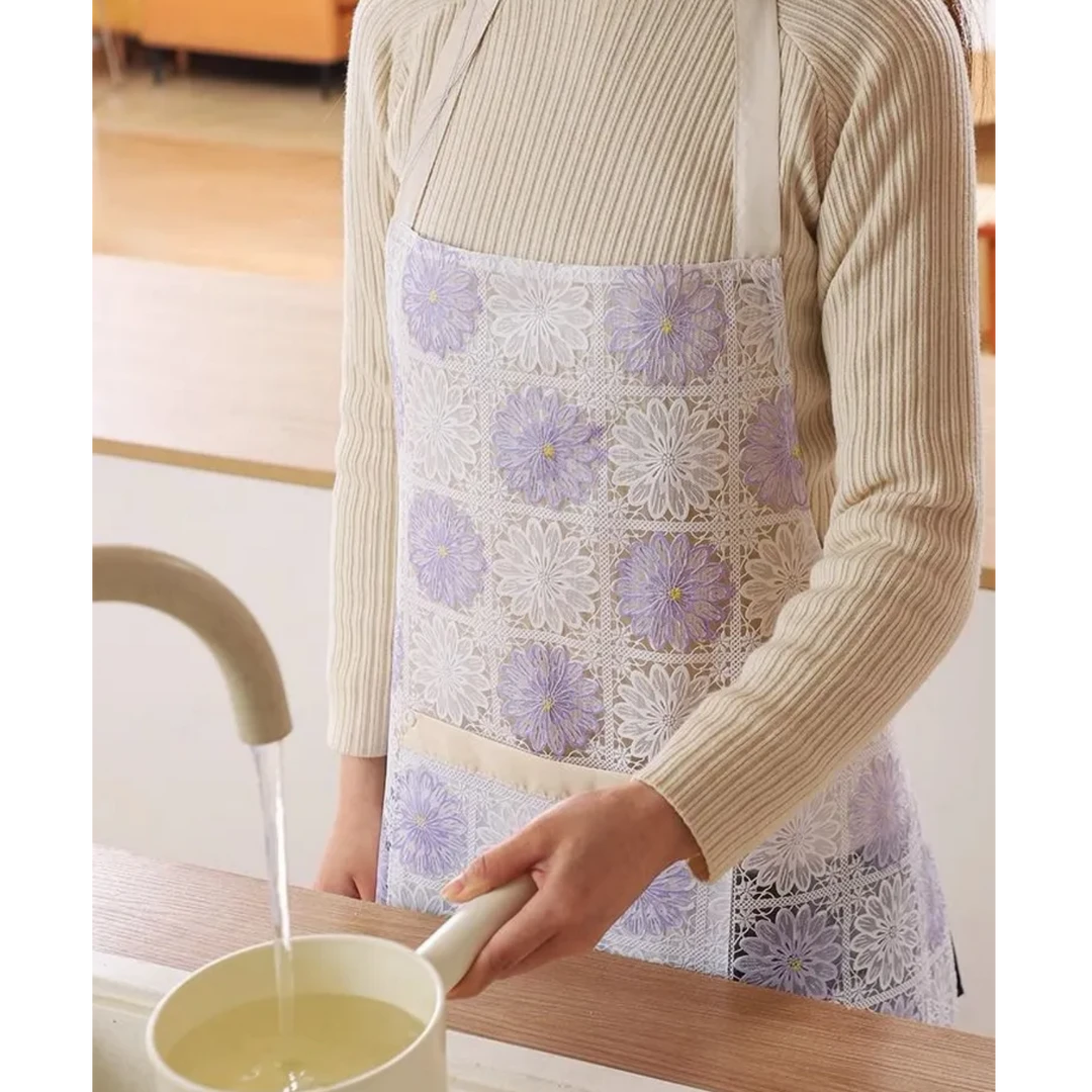 防水香芋紫色小雏菊款家用厨房时尚围裙发1条 微瑕