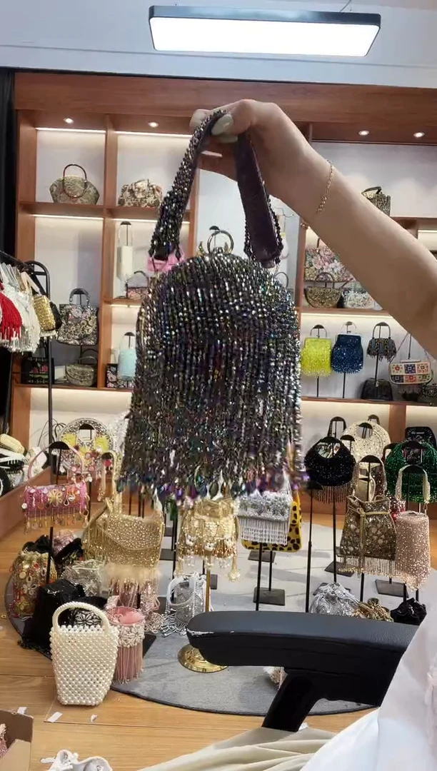 织物895手工珠珠包包腋下斜跨包手拿包手提晚宴包