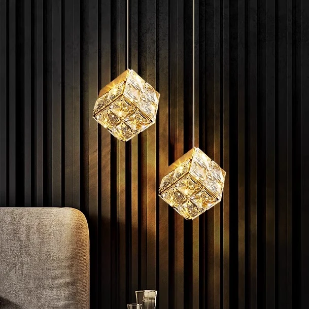 轻奢水晶床头小吊灯客厅背景墙入户玄关设计师高级酒店卧室吊线灯