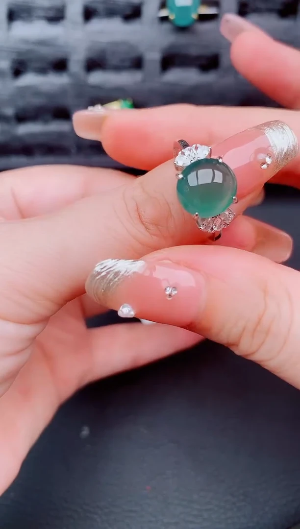 翡翠戒指银S925镶嵌天然a货翡翠678