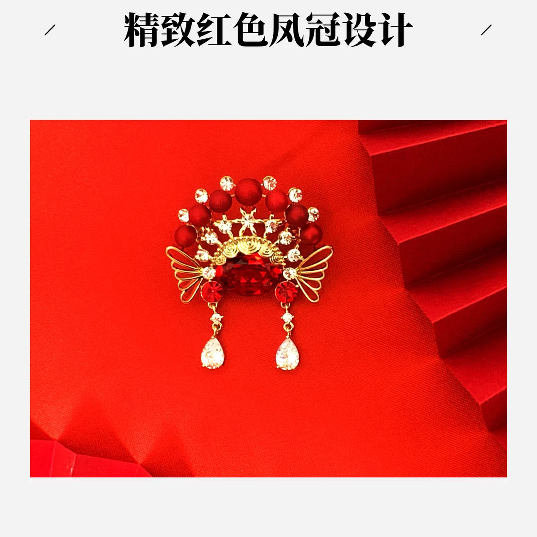 铜合金胸针 国风凤冠脸谱胸针