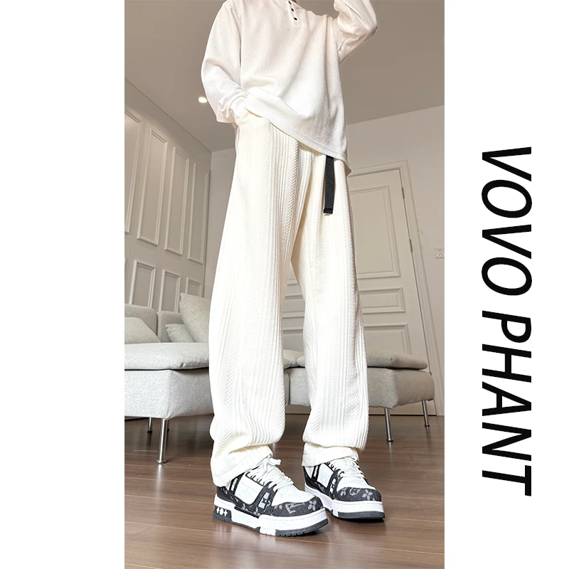 VOVO2025秋季新款美式复古直筒裤子男潮流百搭休闲裤提花弯刀卫裤