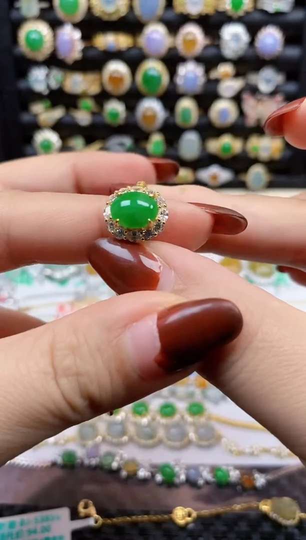 银S925镶嵌戒指翡翠7976