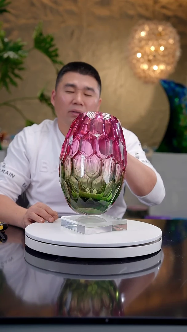 摆件康*金红绿凹面花器（微瑕）9号