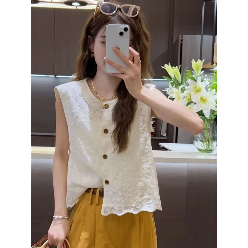 今年流行的夏装套装镂空无袖上衣阔腿裤小个子显高时尚减龄两件套