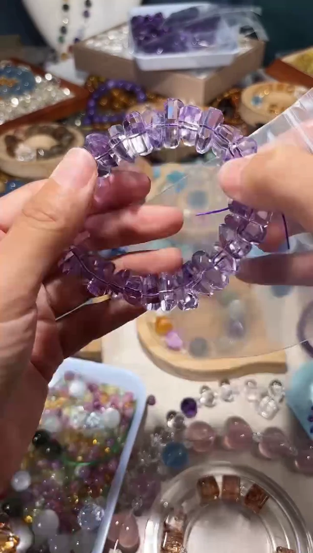 水晶手串未镶嵌文**素C75玻紫切面手串拍14